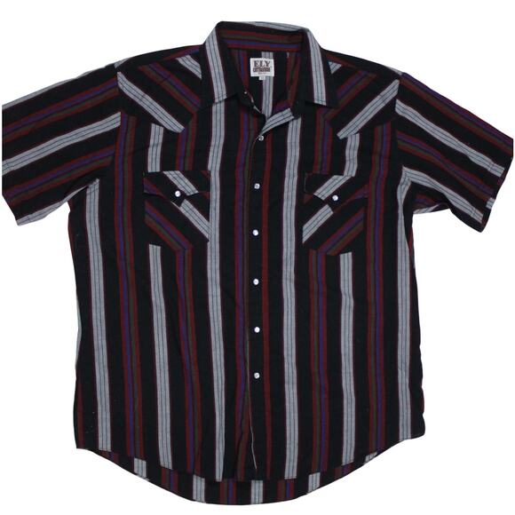 Eli Cattleman pearl snap western shirt short sleeve sz XL vintage black red grey - Picture 1 of 3